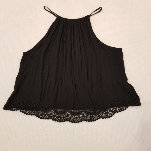 H&M Flared Crinkle Tank Top with Lace Crocheted-Like Trimmed Hem Flared top US 6 - Picture 2 of 7